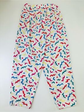 Vintage 90s High Waist Cotton Pants Small Colorful Abstract Print Pleat front